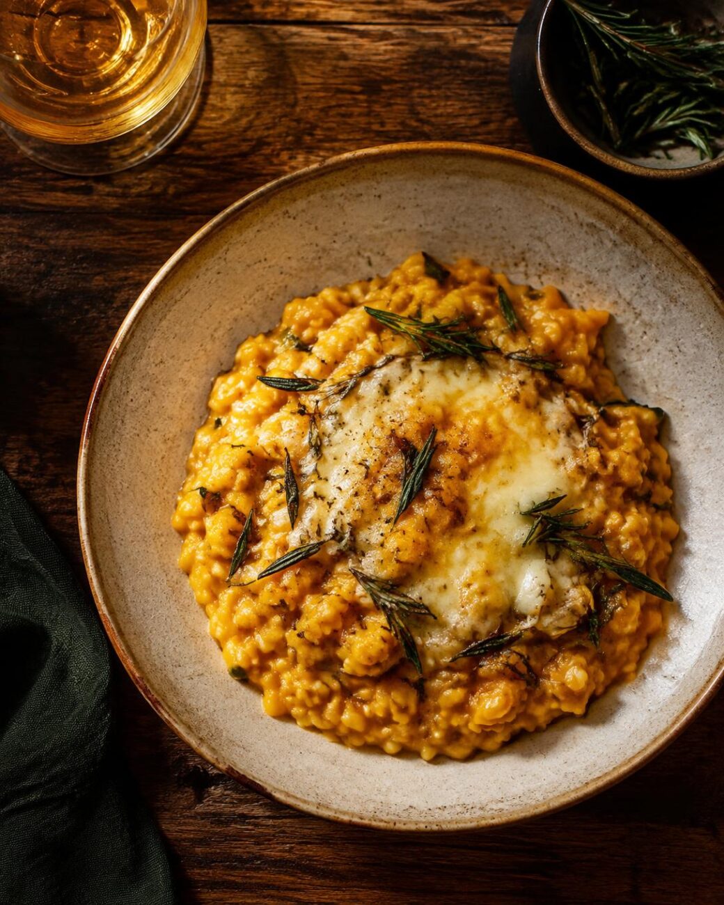 Risotto alla zucca con Parmigiano Reggiano e rosmarino croccante